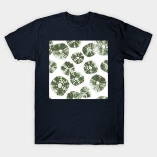 Shibori Kumo tie dye sage green dots over white T-Shirt